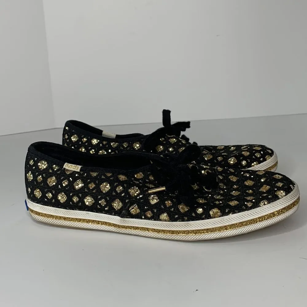 Keds by Kate Spade black woven gold glitter sneakers - Picture 3 of 10